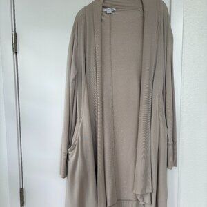 Athleta Open Front Cardigan in Beige,‎ Front Pockets, Flowy, Size Small